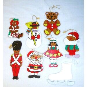 Lot of 8 Handmade Painted Wood Christmas Ornaments Santa, Elf, Toys, Dolls